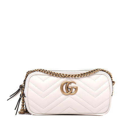 Gucci Calfskin Matelasse Mini GG Marmont Chain Crossbody Bag White 1 of 14