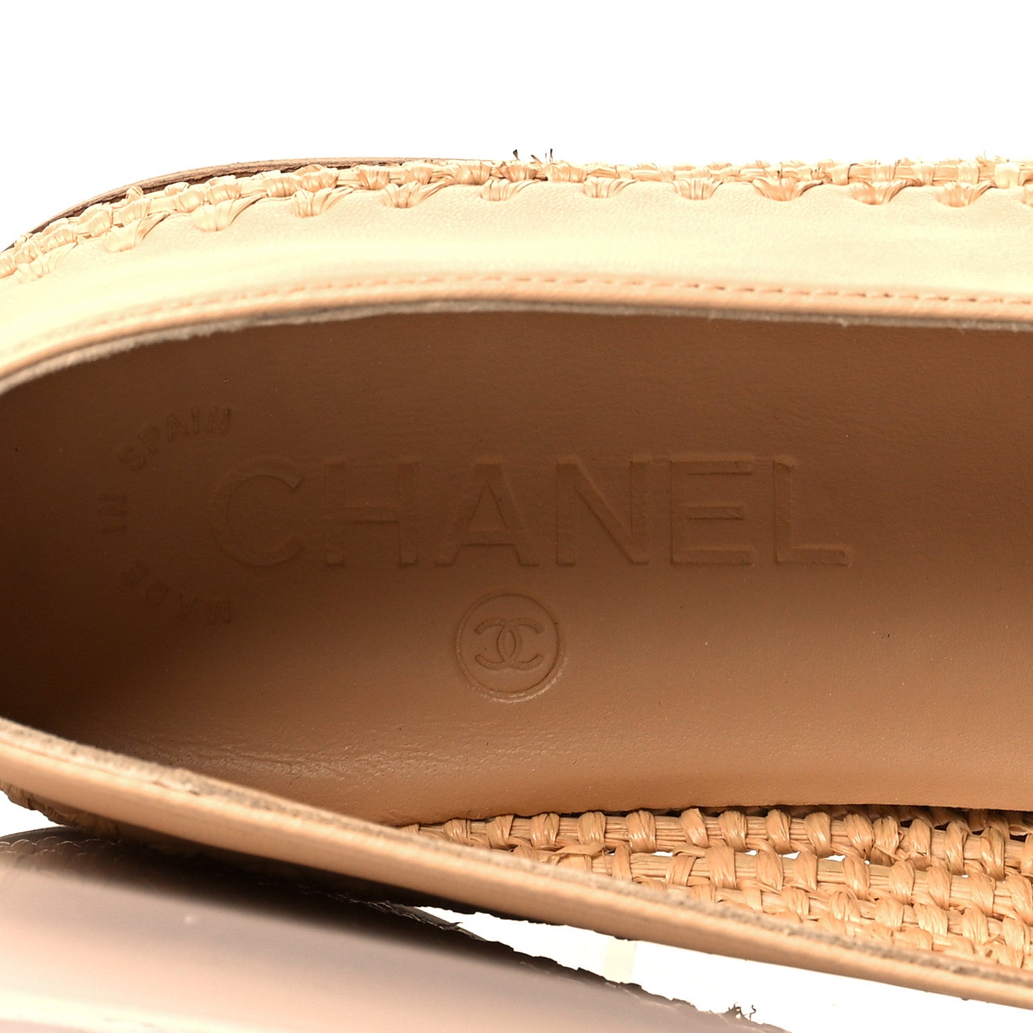 Chanel Lambskin Grosgrain CC Espadrilles 38 Beige Black 6 of 8