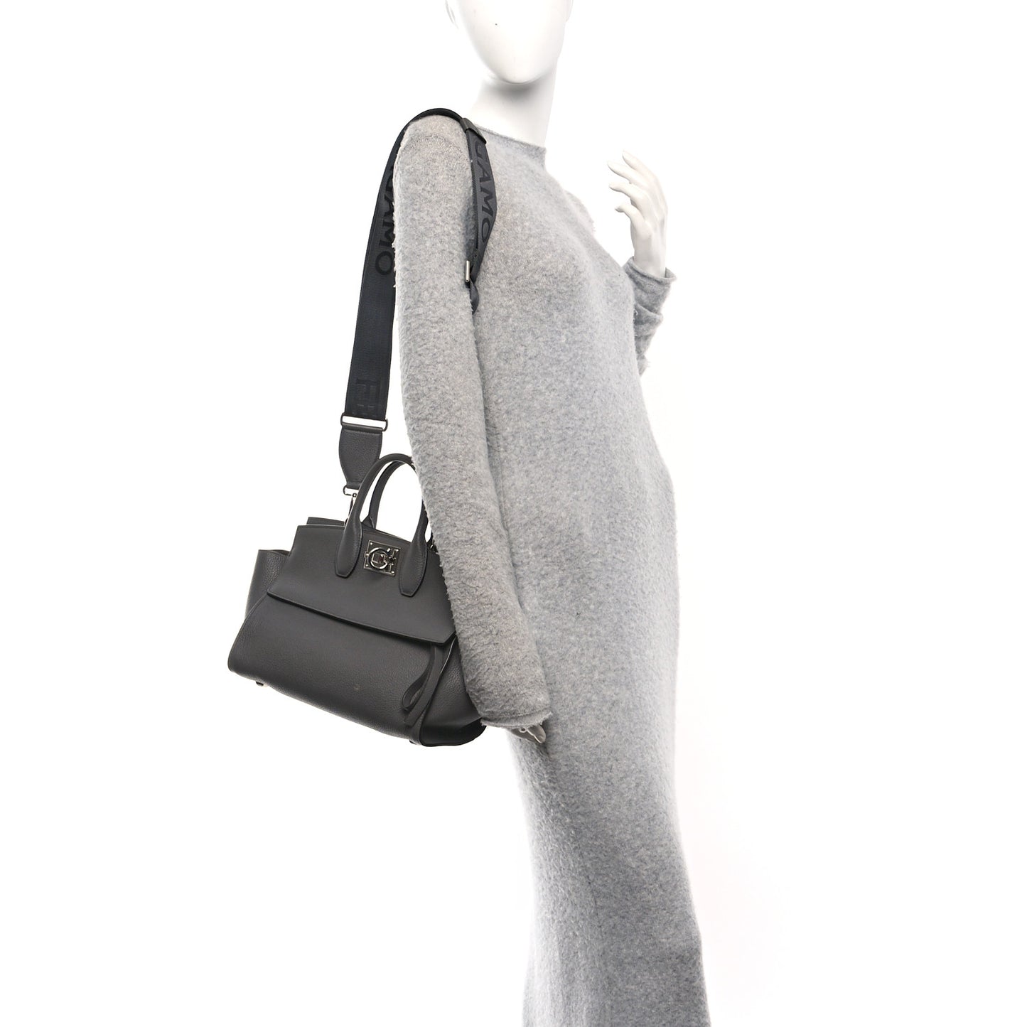 Calfskin Medium Studio Soft Bag Grey