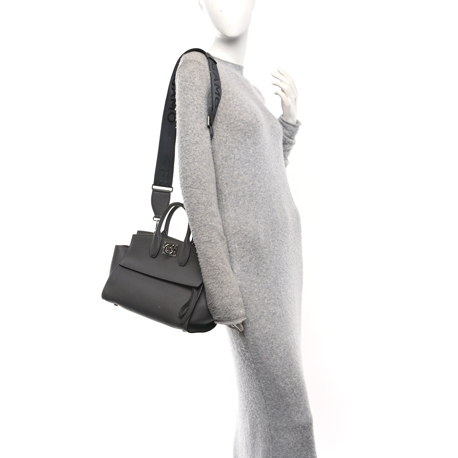 Salvatore Ferragamo Calfskin Medium Studio Soft Bag Grey 2 of 9