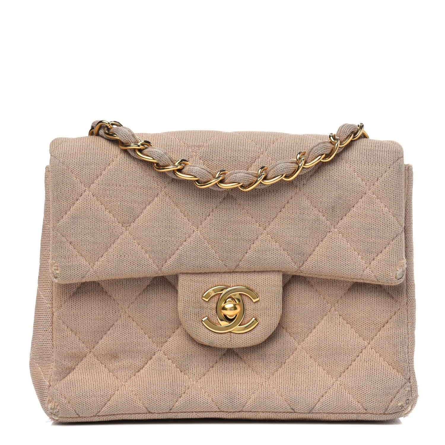 Chanel Jersey Quilted Mini Square Flap Beige 1 of 13