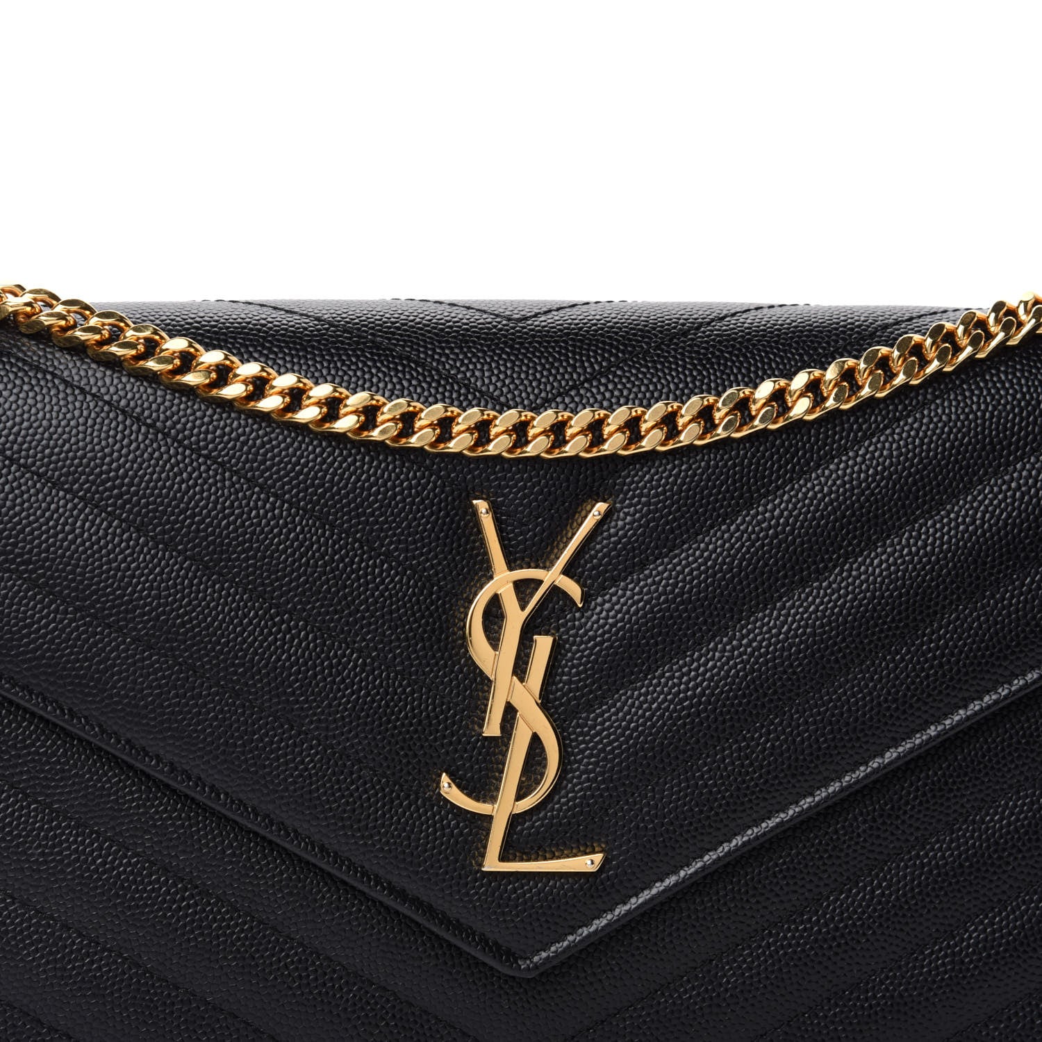 Saint Laurent Grain De Poudre Matelasse Chevron Monogram Chain Wallet Black 11 of 11