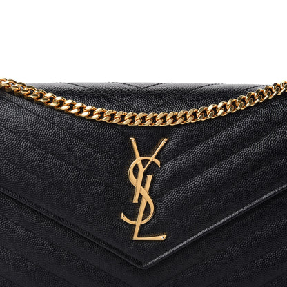 Saint Laurent Grain De Poudre Matelasse Chevron Monogram Chain Wallet Black 11 of 11