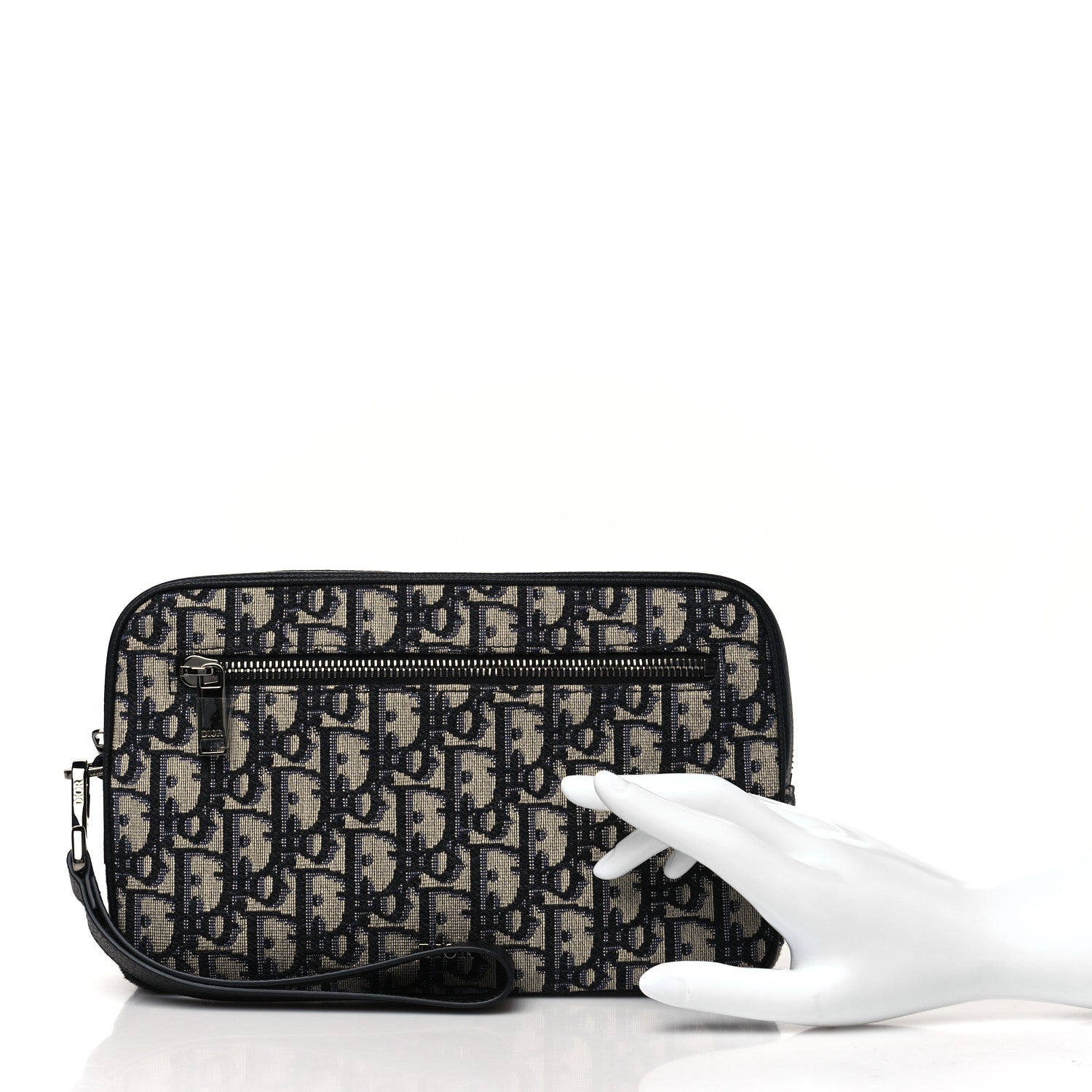 Christian Dior Oblique Jacquard Grained Calfskin Toiletry Pouch Blue Black 2 of 8