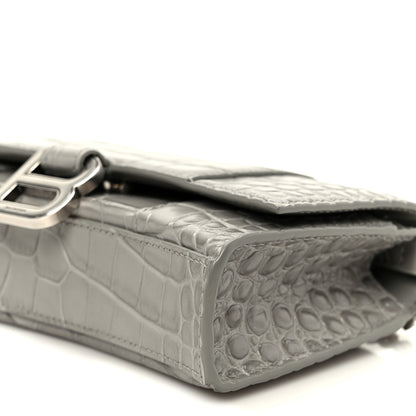 Balenciaga Shiny Calfskin Crocodile Embossed Hourglass Chain Bag Balenciaga Steel Grey 10 of 10