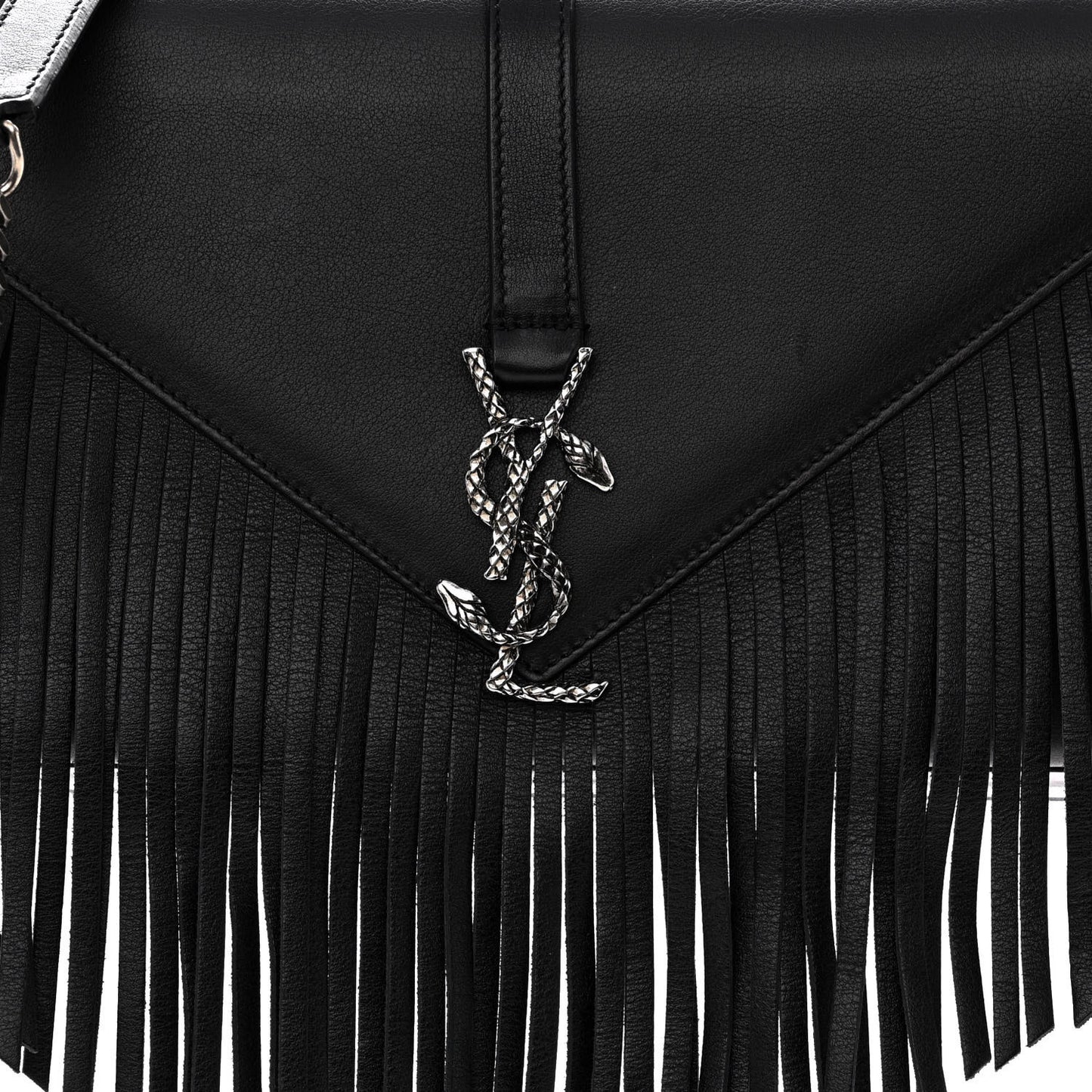 Calfskin Fringe Medium Snake Monogram Satchel Black