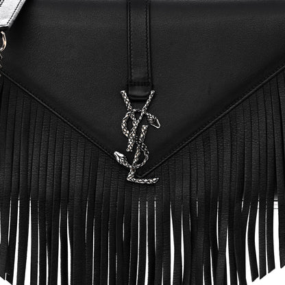 Saint Laurent Calfskin Fringe Medium Snake Monogram Satchel Black 5 of 9