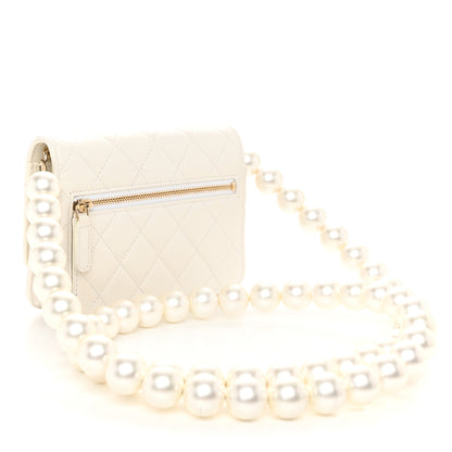 Chanel Calfskin Quilted Mini Maxi Pearls Wallet On Chain WOC White 3 of 10