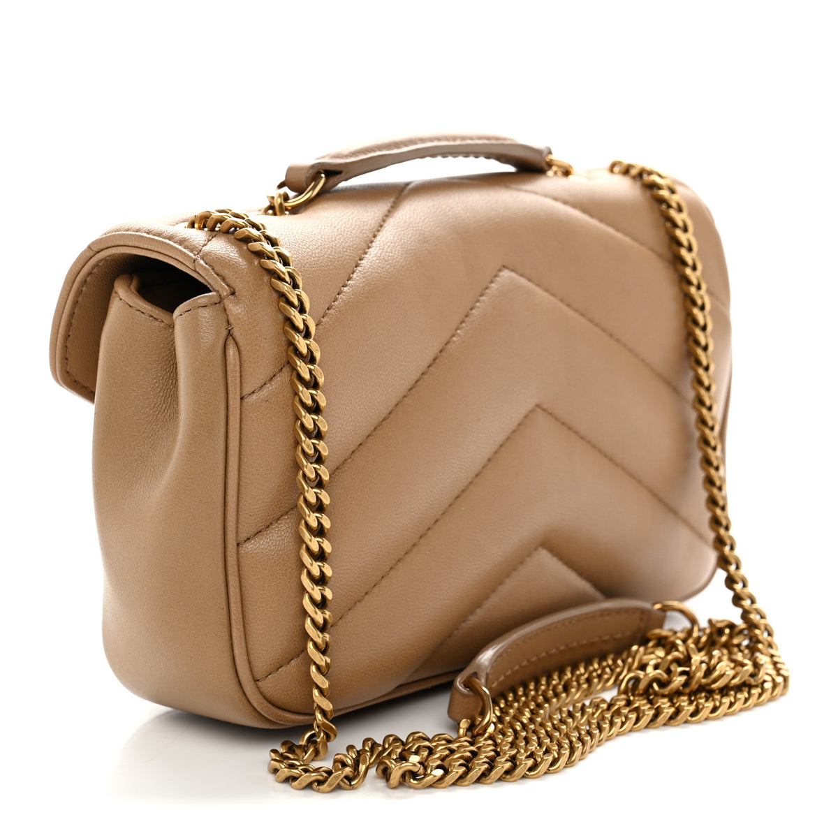 Saint Laurent Lambskin Chevron Quilted Small Loulou Natural Tan 3 of 13