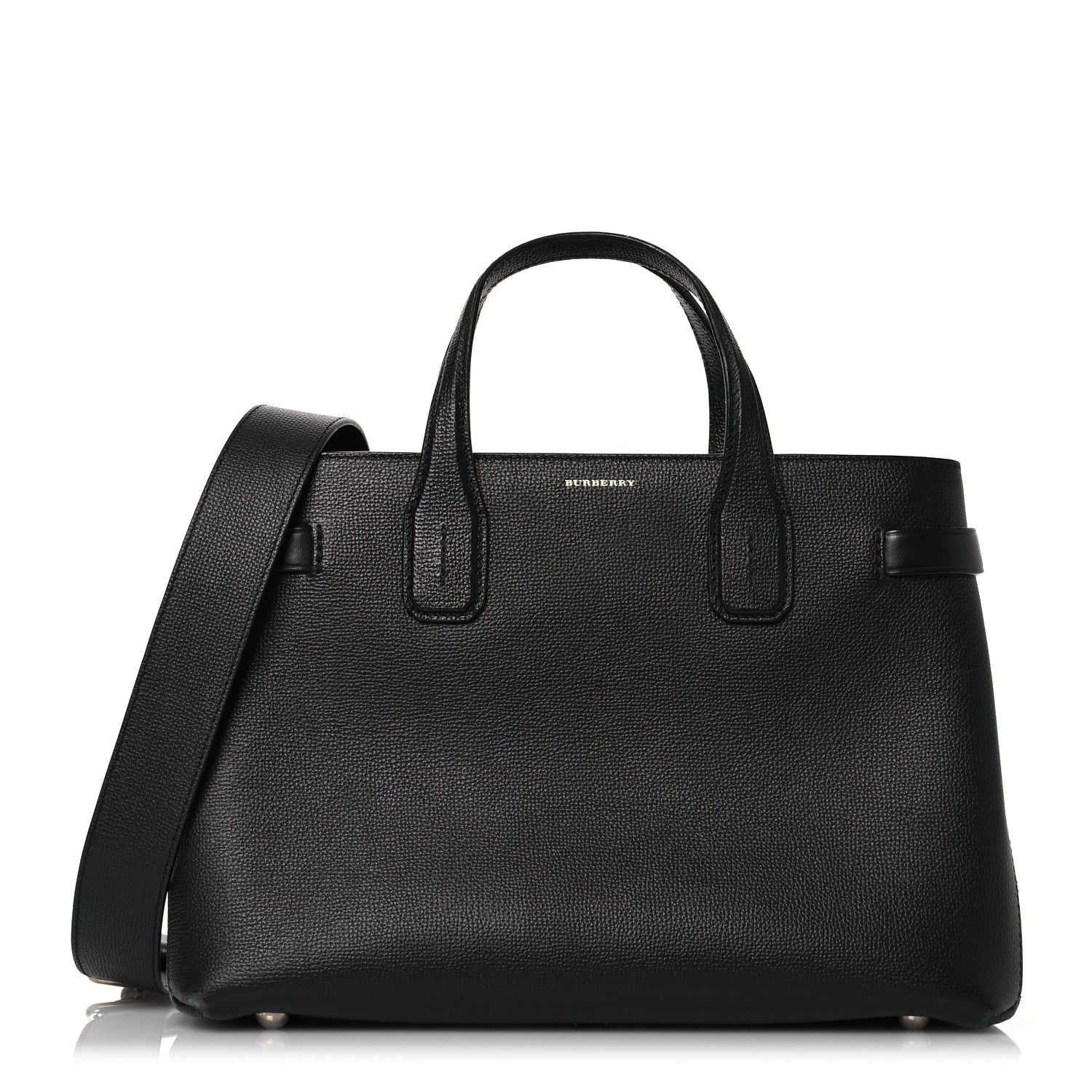Burberry Derby Calfskin Vintage Check Medium Banner Tote Black 1 of 20