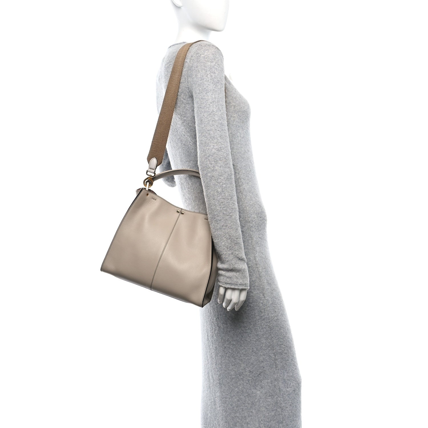 Fendi Vitello Seta Glazed Fabric FF 1974 Medium Peekaboo X-Lite Nuvola Mogano Panna 2 of 11