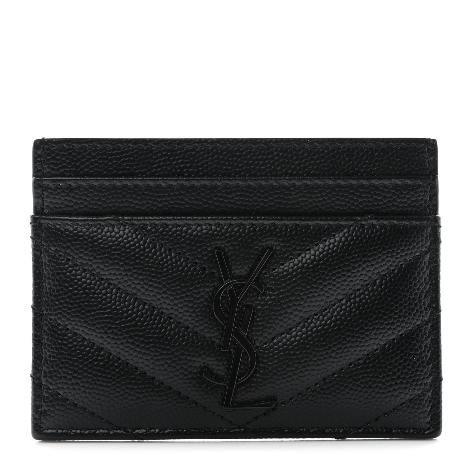 Saint Laurent Grain De Poudre Matelasse Chevron Monochrome Monogram Credit Card Case Black 1 of 8