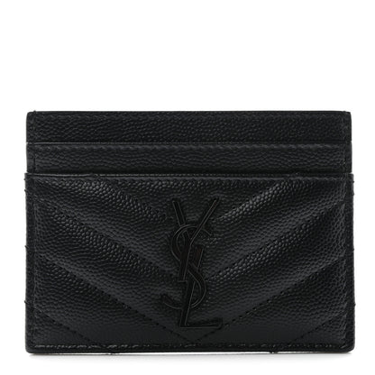 Saint Laurent Grain De Poudre Matelasse Chevron Monochrome Monogram Credit Card Case Black 1 of 8