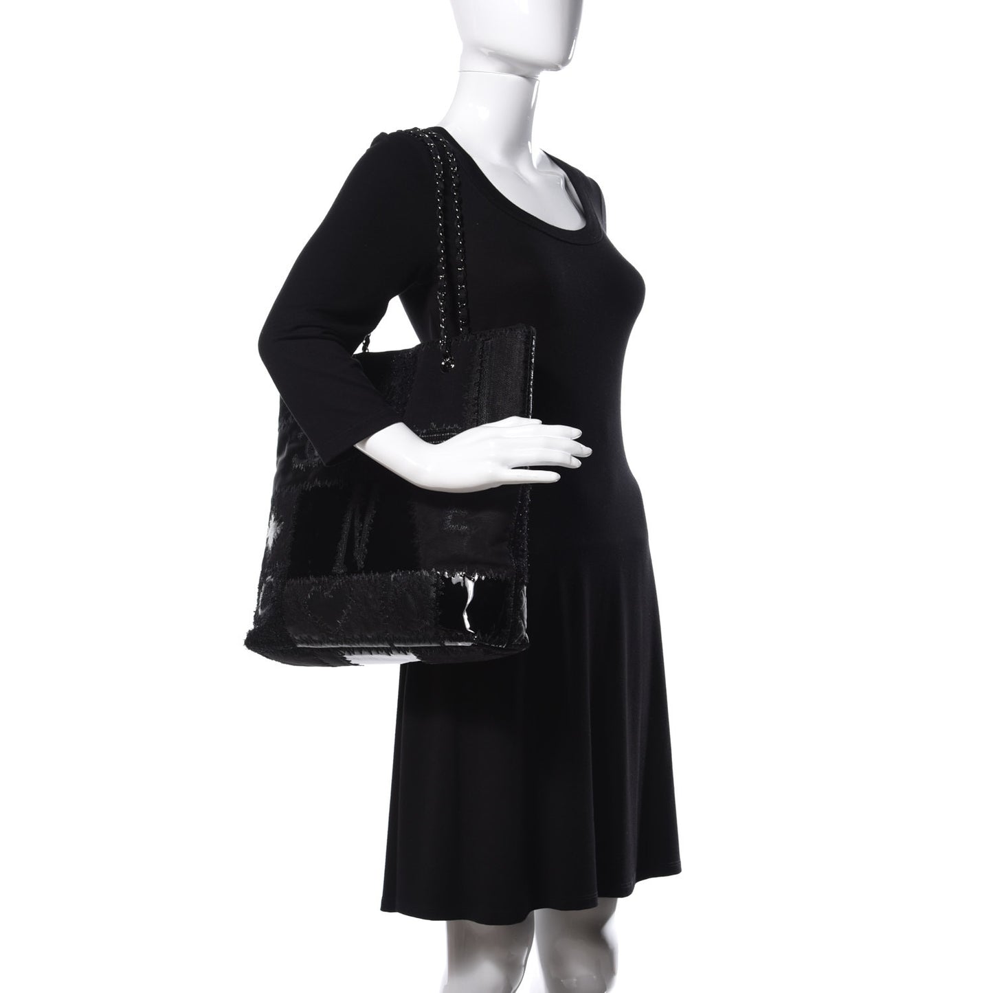 Tweed Patchwork Tote Black