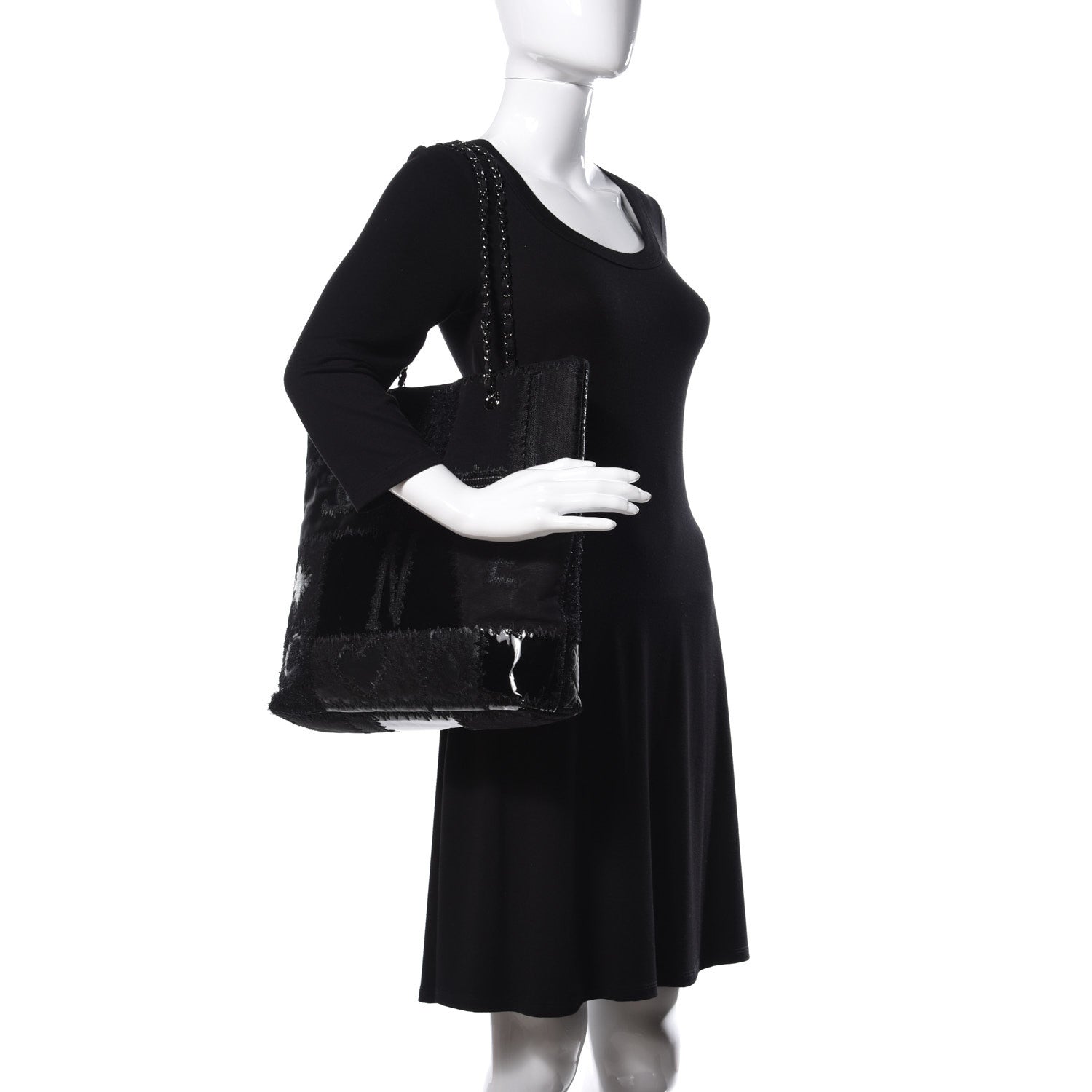 Chanel Tweed Patchwork Tote Black 2 of 9