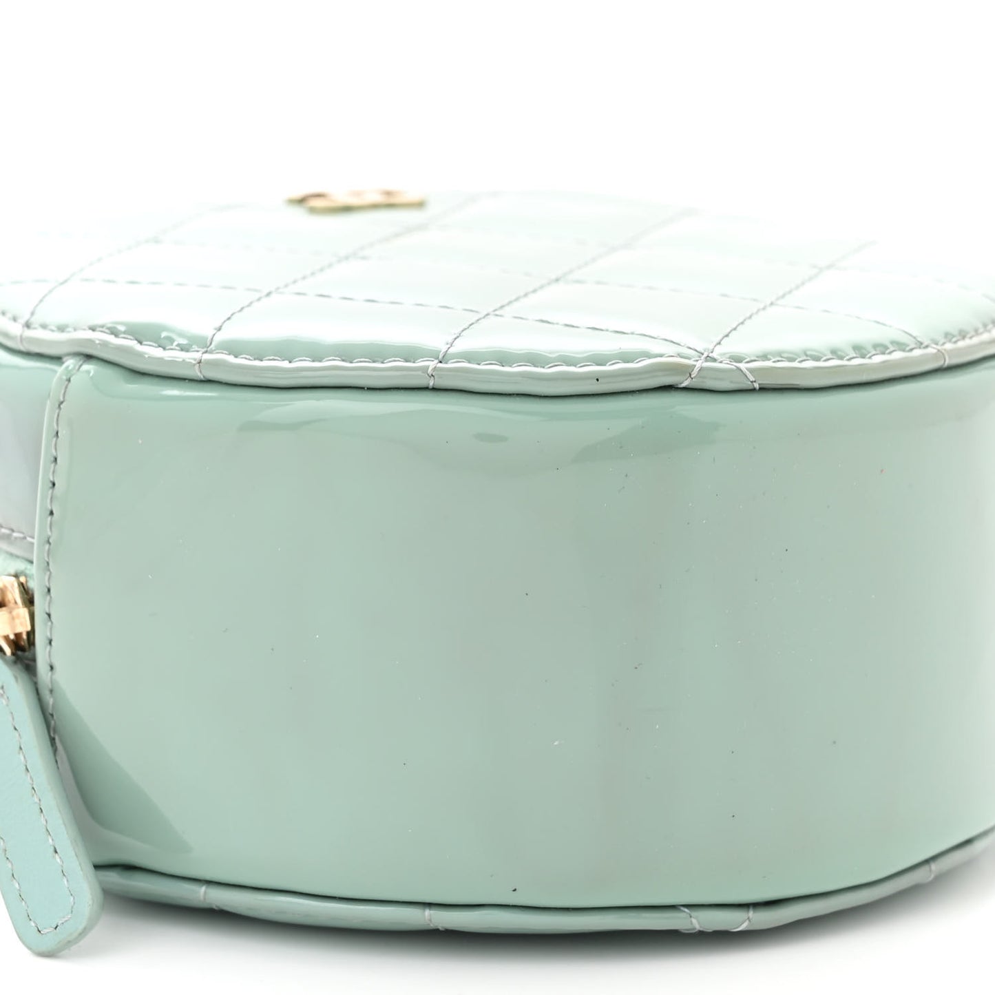 Patent Quilted Round Clutch With Chain Light Blue