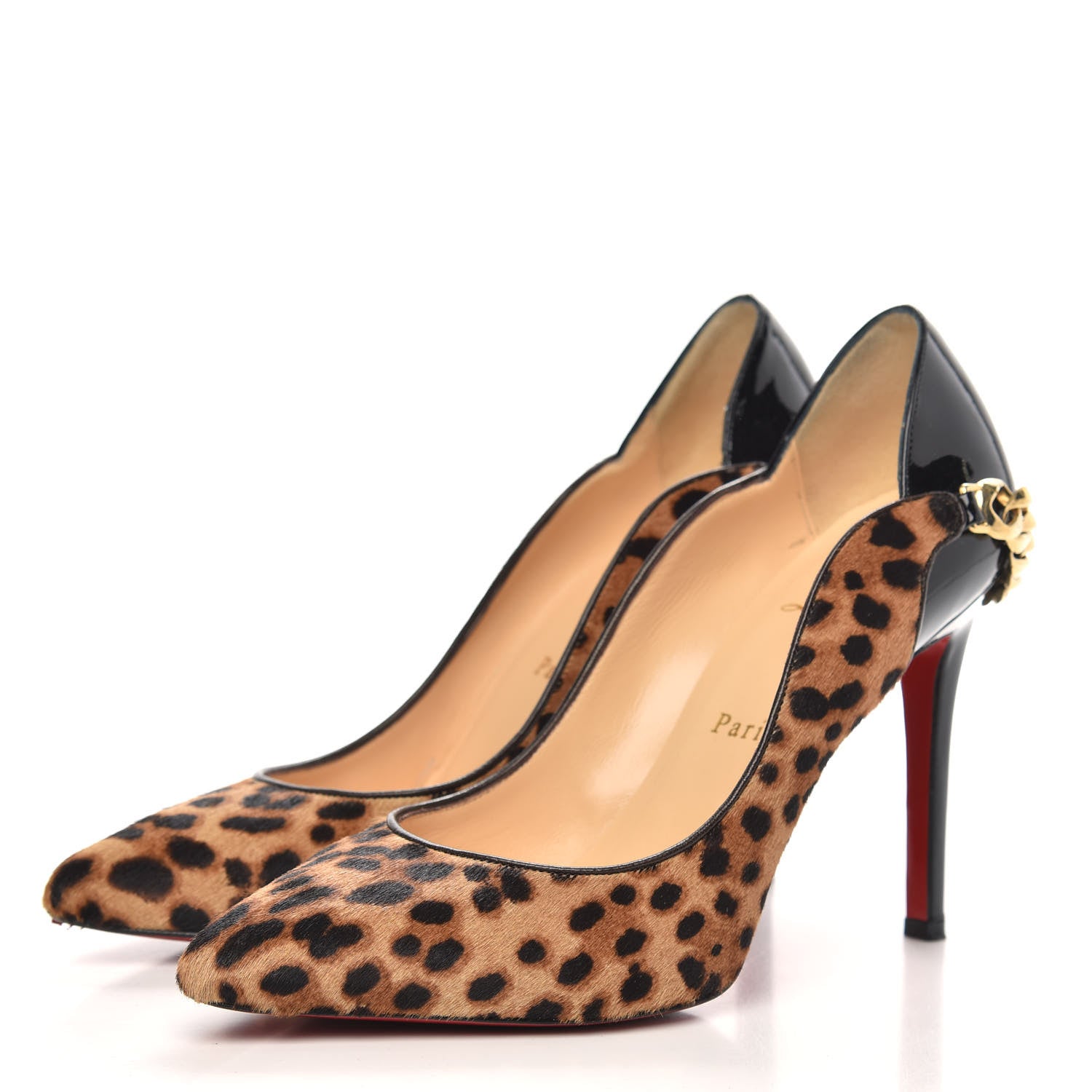 Christian Louboutin Pony Hair Leopard Patent Dorepi Pumps 38 Black 3 of 9