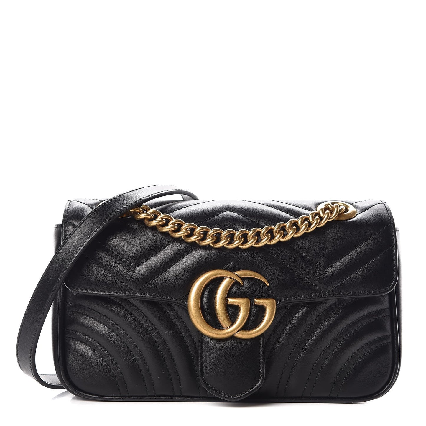 Calfskin Matelasse Mini GG Marmont Shoulder Bag Black