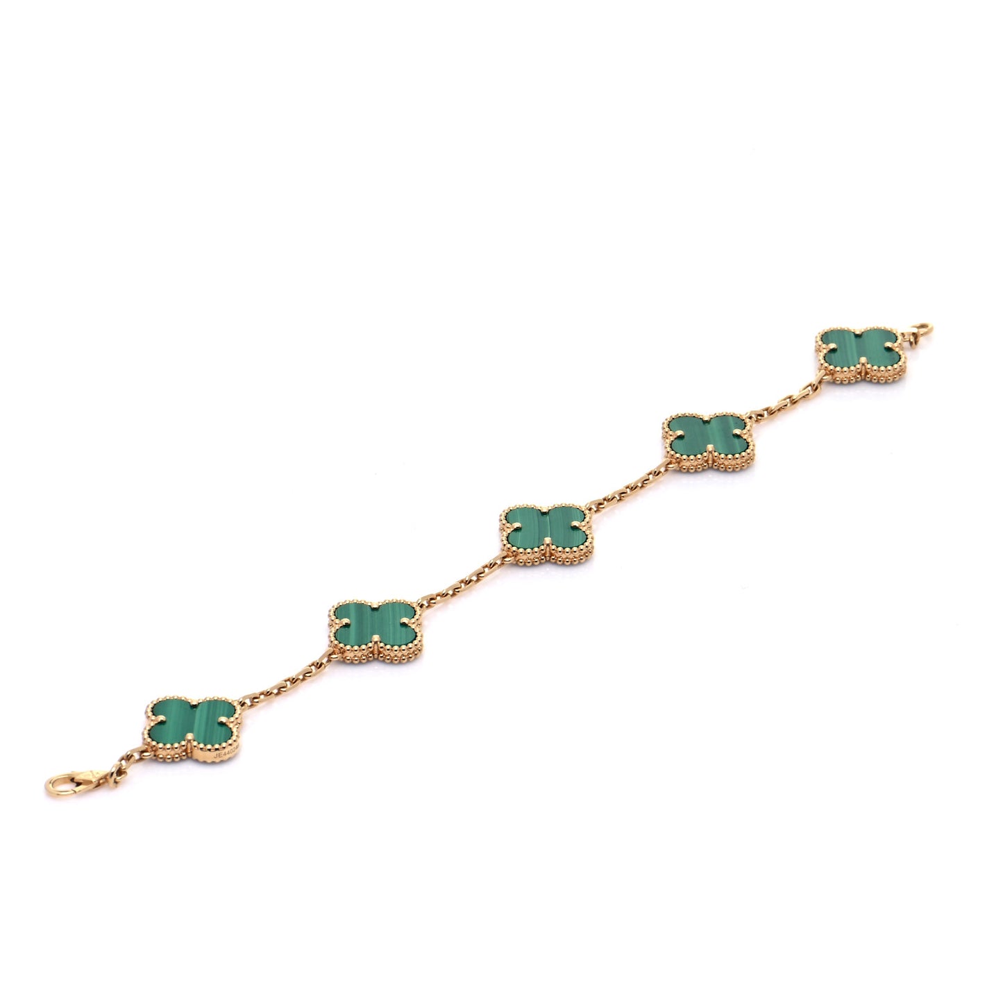 18K Yellow Gold Malachite 5 Motifs Vintage Alhambra Bracelet