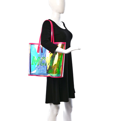 MCM Iridescent PVC Shopper Tote Neon Pink Hologram 3 of 7