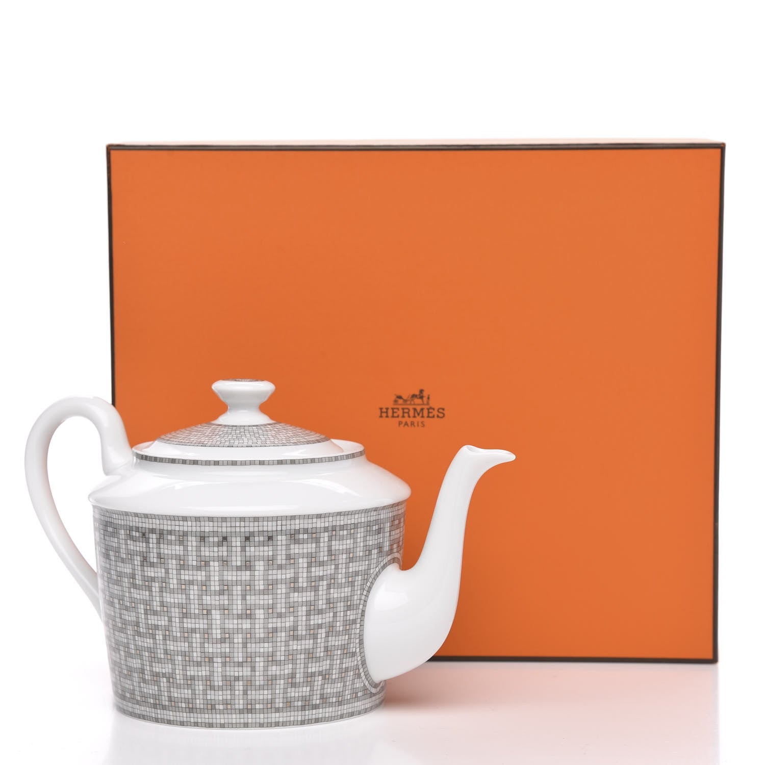 Hermes Porcelain Mosaique Au 24 Platine Coffee/Tea Pot Platinum 9 of 9
