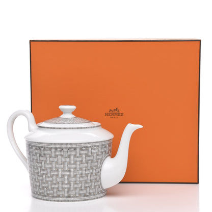 Hermes Porcelain Mosaique Au 24 Platine Coffee/Tea Pot Platinum 9 of 9