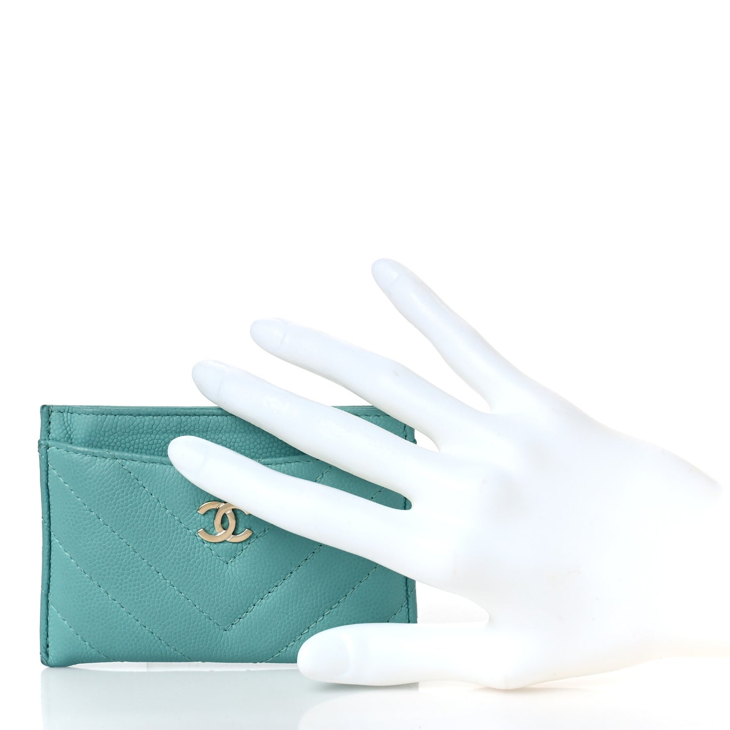 Caviar Chevron Quilted Card Holder Turquoise