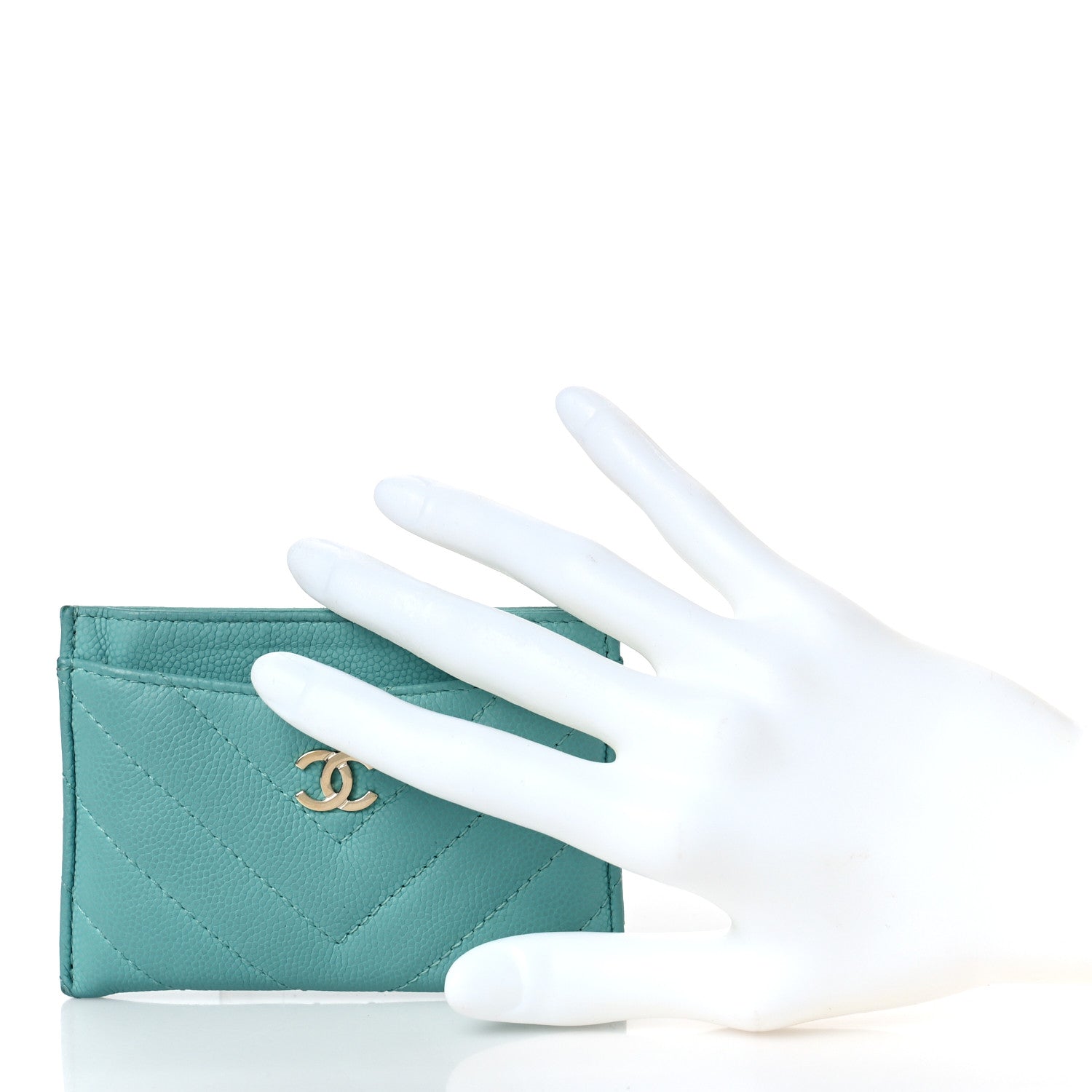 Chanel Caviar Chevron Quilted Card Holder Turquoise 3 of 10