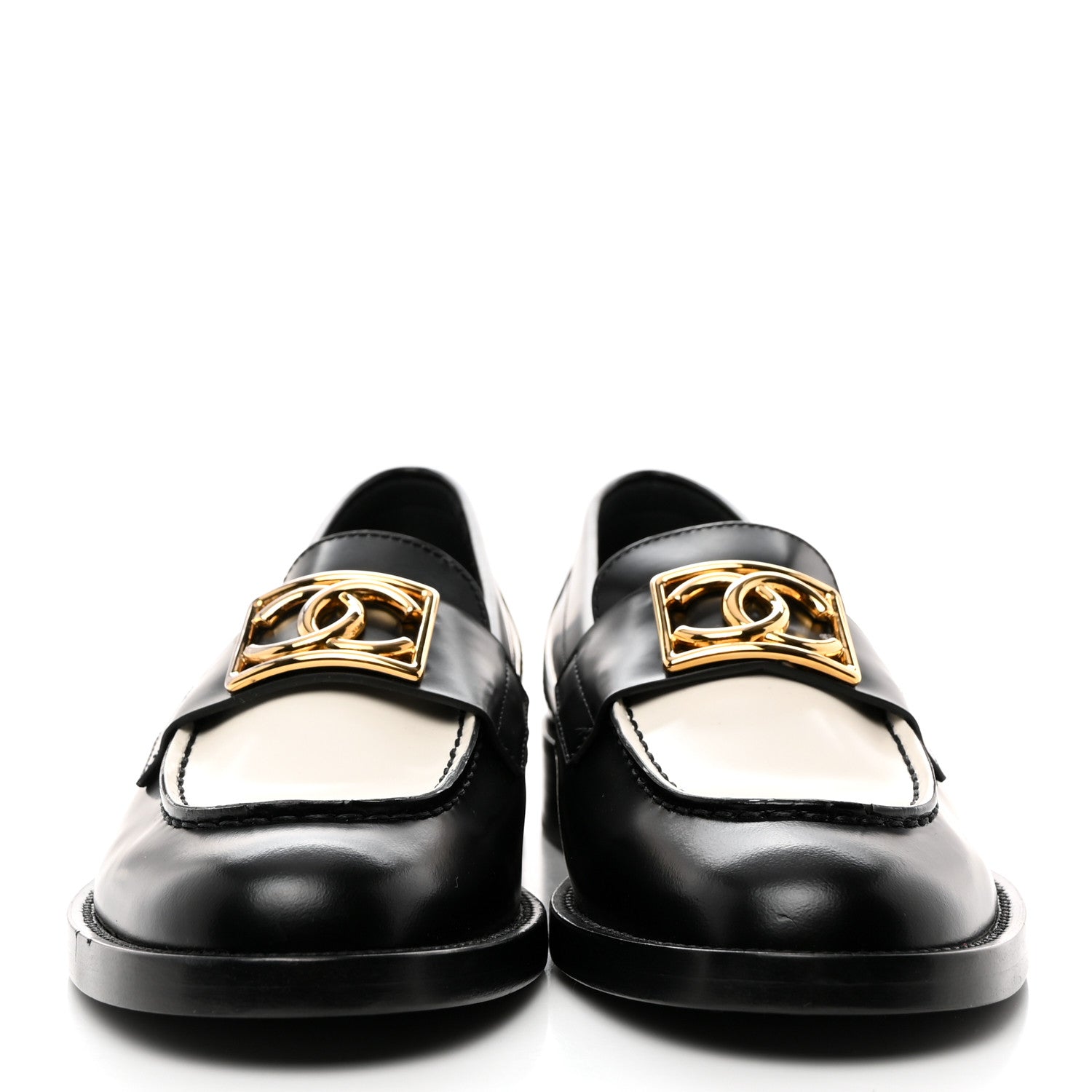Chanel Shiny Calfskin CC Loafers 37 Black White 2 of 8