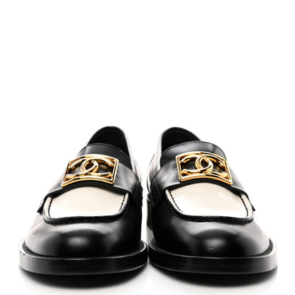 Chanel Shiny Calfskin CC Loafers 37 Black White 2 of 8