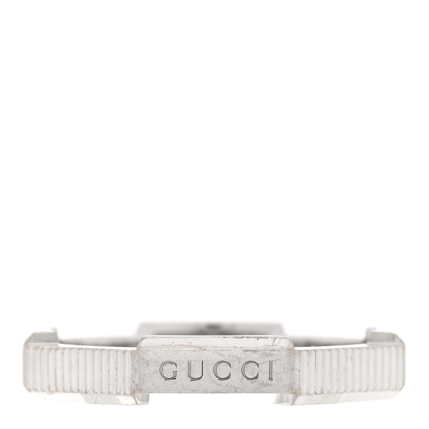 Gucci 18K White Gold 4mm Link To Love Striped Ring 58 8.5 1 of 4