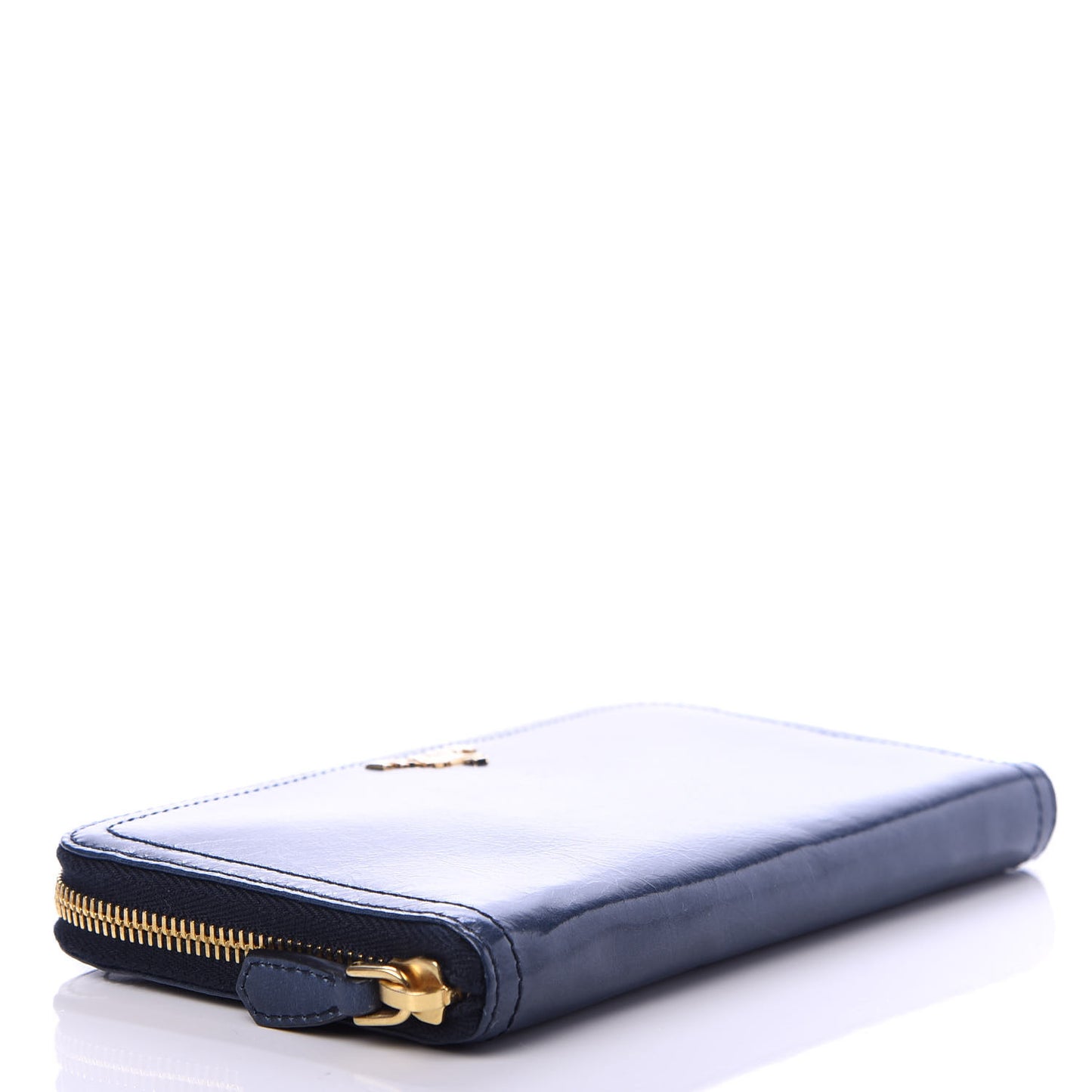 Vitello Shine Zip Around Wallet Denim