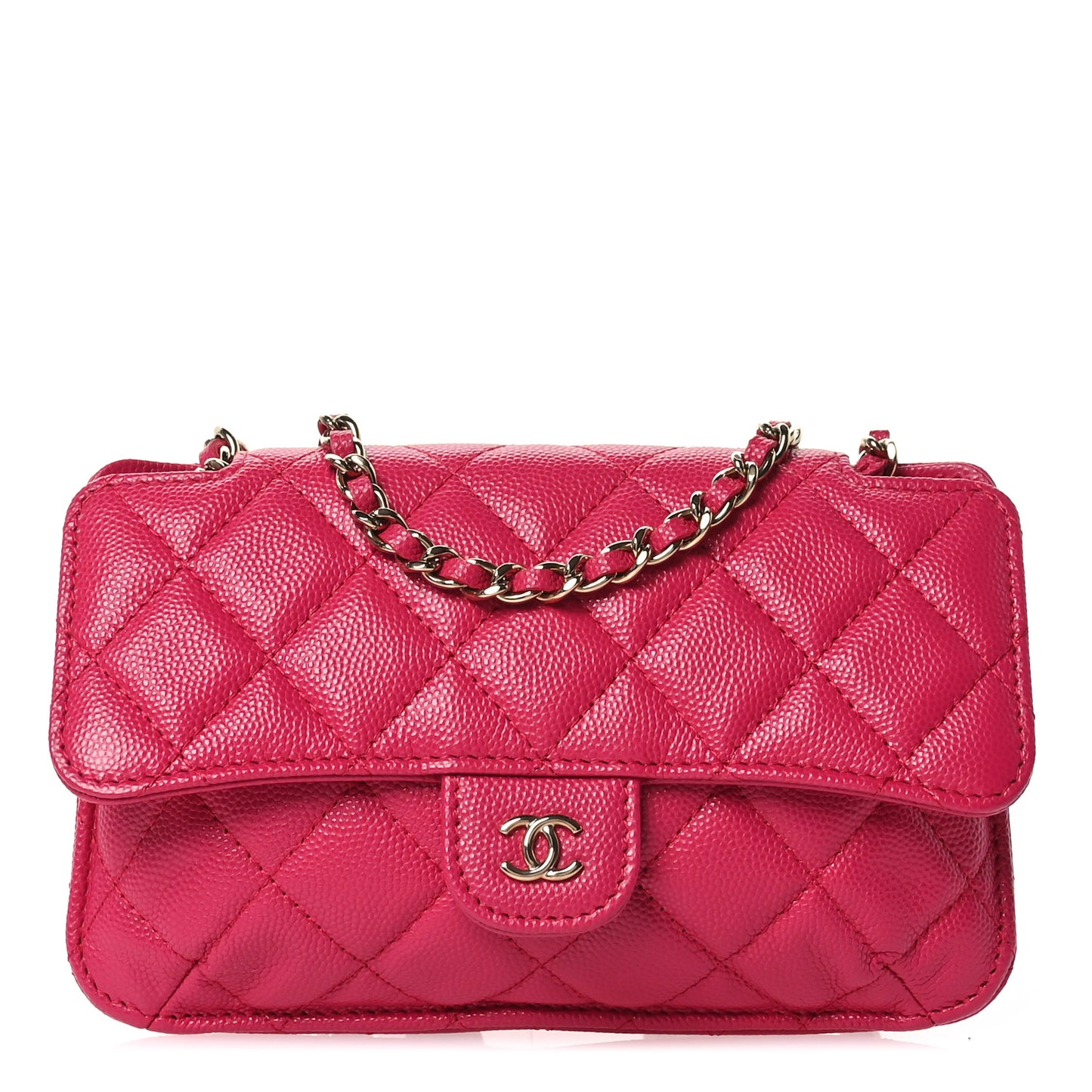 Caviar Fabric Quilted Foldable Tote With Chain Pink Multicolor