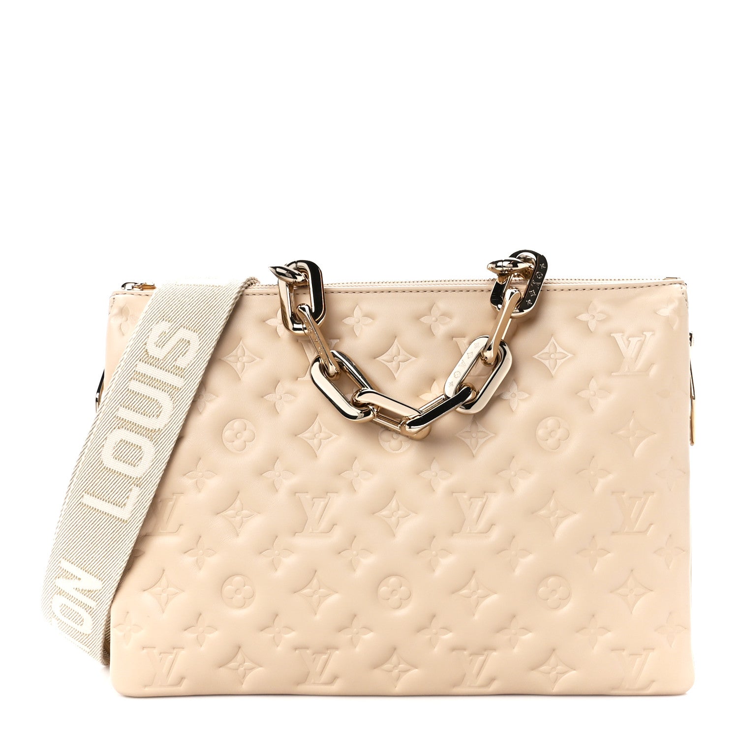 Louis Vuitton Lambskin Embossed Monogram Coussin MM Beige 1 of 15