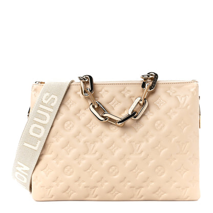 Louis Vuitton Lambskin Embossed Monogram Coussin MM Beige 1 of 15