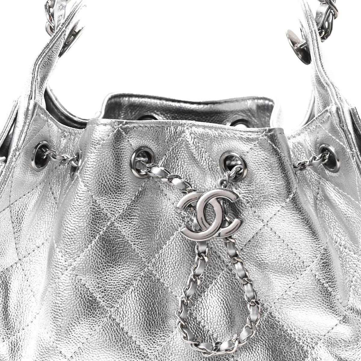 Metallic Caviar Quilted Mini Chanel 25 Handbag Silver