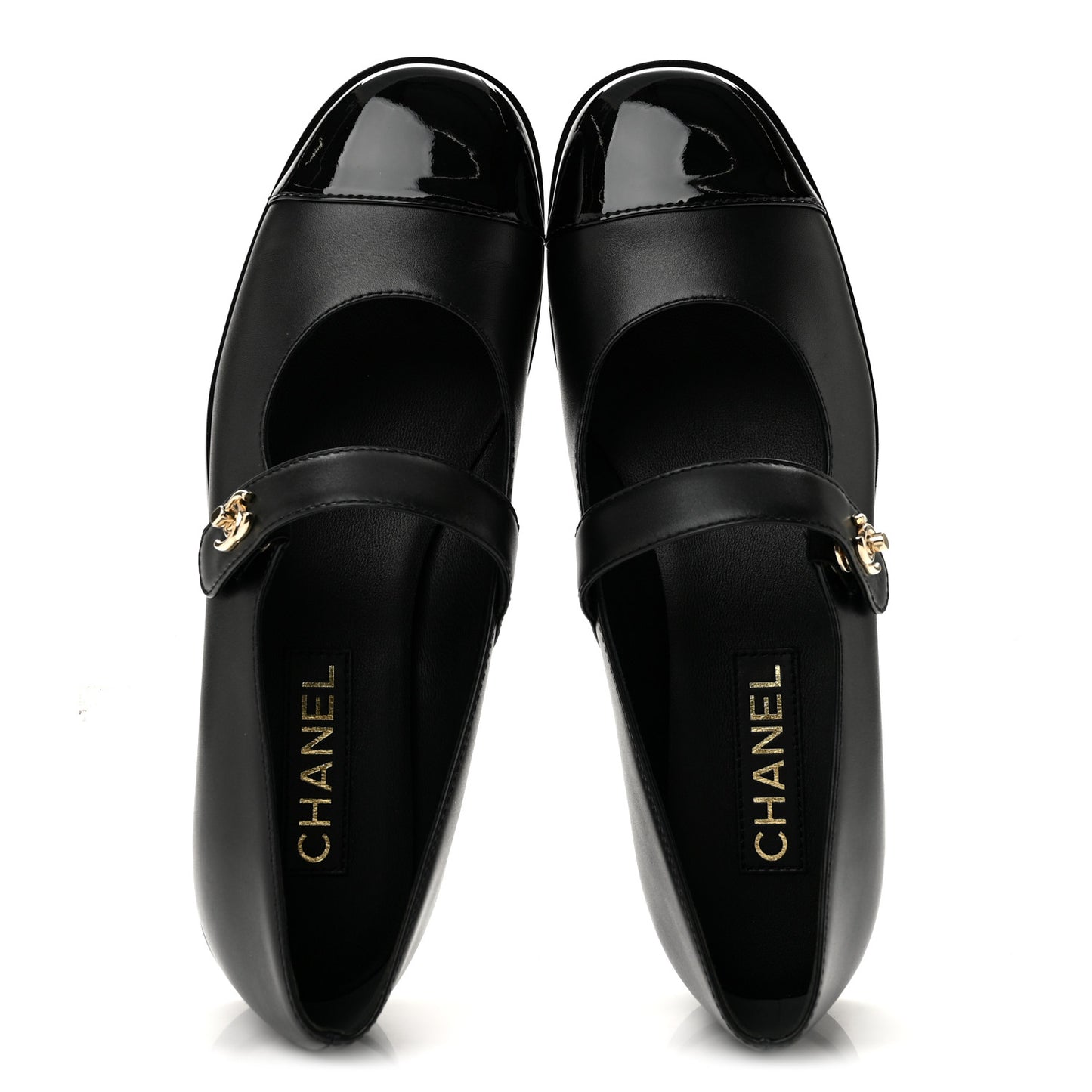 Calfskin Patent Mary Janes Flats 41 Black