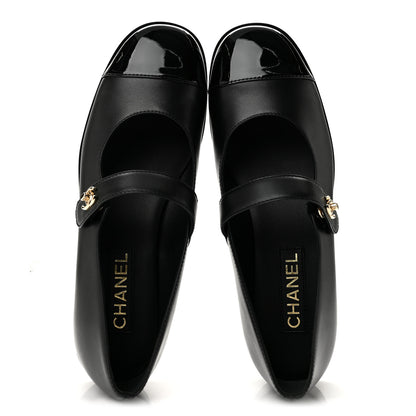 Chanel Calfskin Patent Mary Janes Flats 41 Black 2 of 11