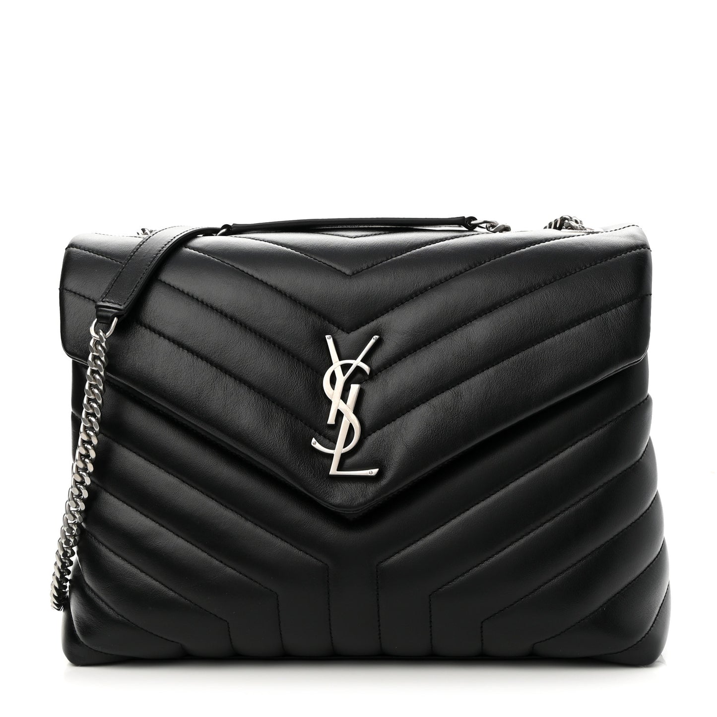 Calfskin Y Quilted Monogram Medium Loulou Chain Satchel Black