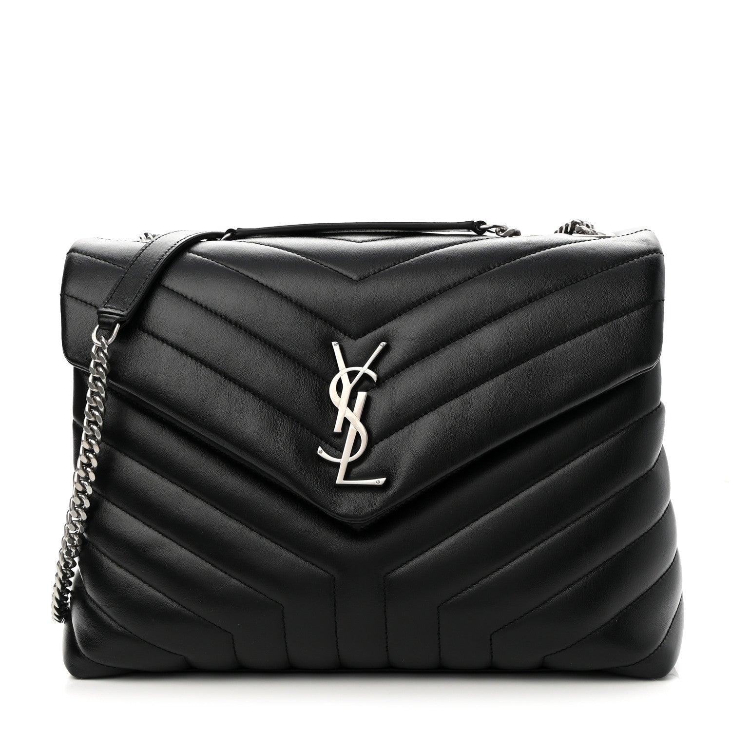 Saint Laurent Calfskin Y Quilted Monogram Medium Loulou Chain Satchel Black 1 of 9