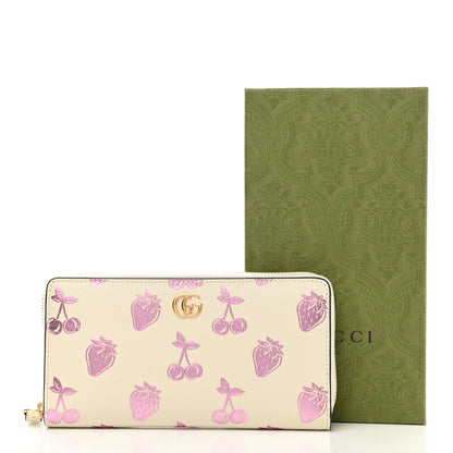 Gucci Textured Dollar Calfskin Berry Print GG Marmont Zip Around Wallet Mystic White Light Pink 8 of 8