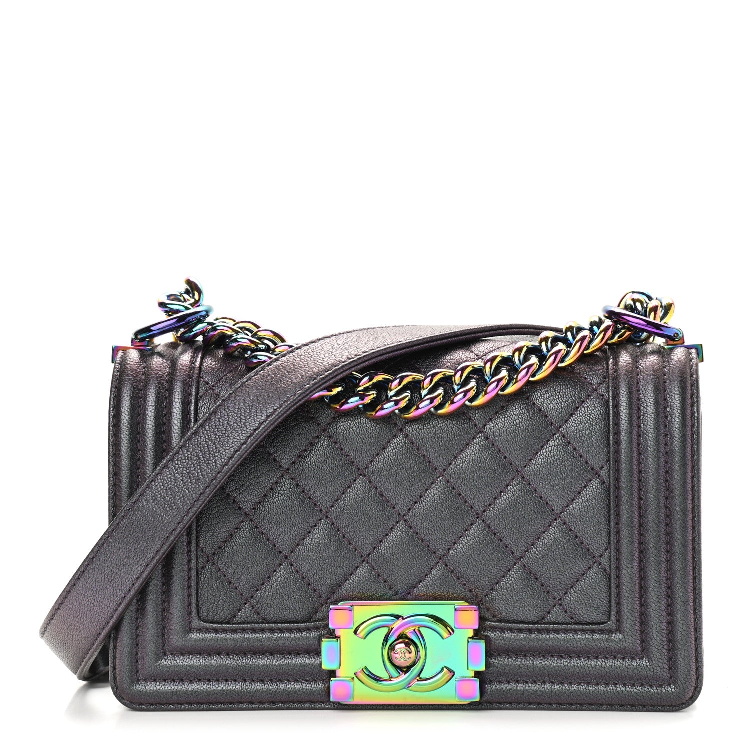 Chanel Iridescent Goatskin Quilted Small Boy Flap Purple 1 of 12