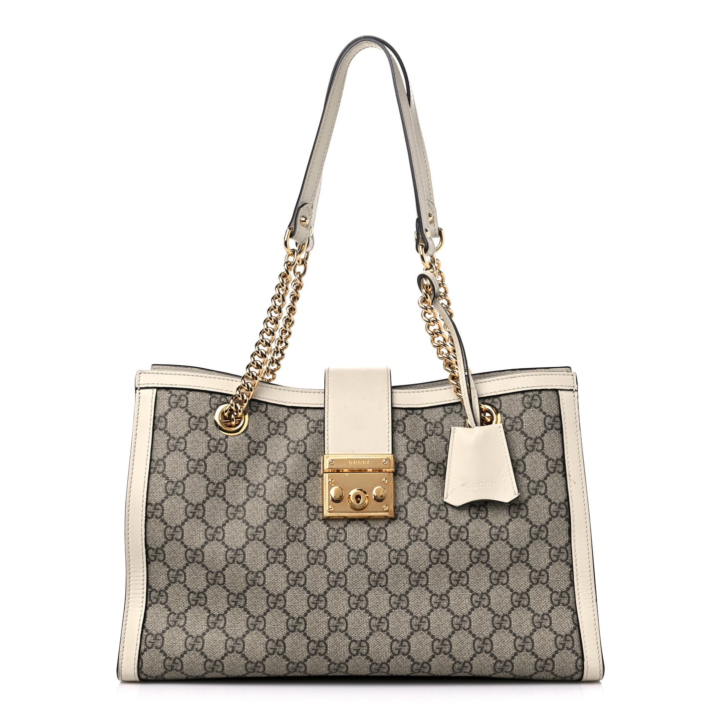 GG Supreme Monogram Medium Padlock Tote White