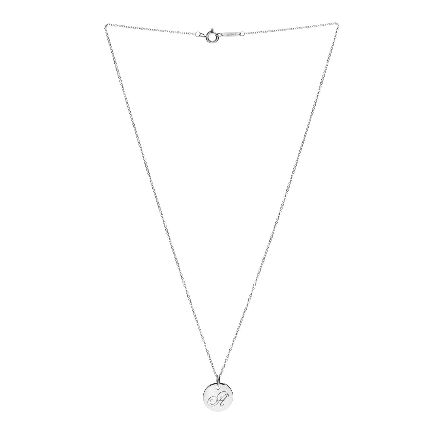 Sterling Silver Letter A Disc Pendant Necklace