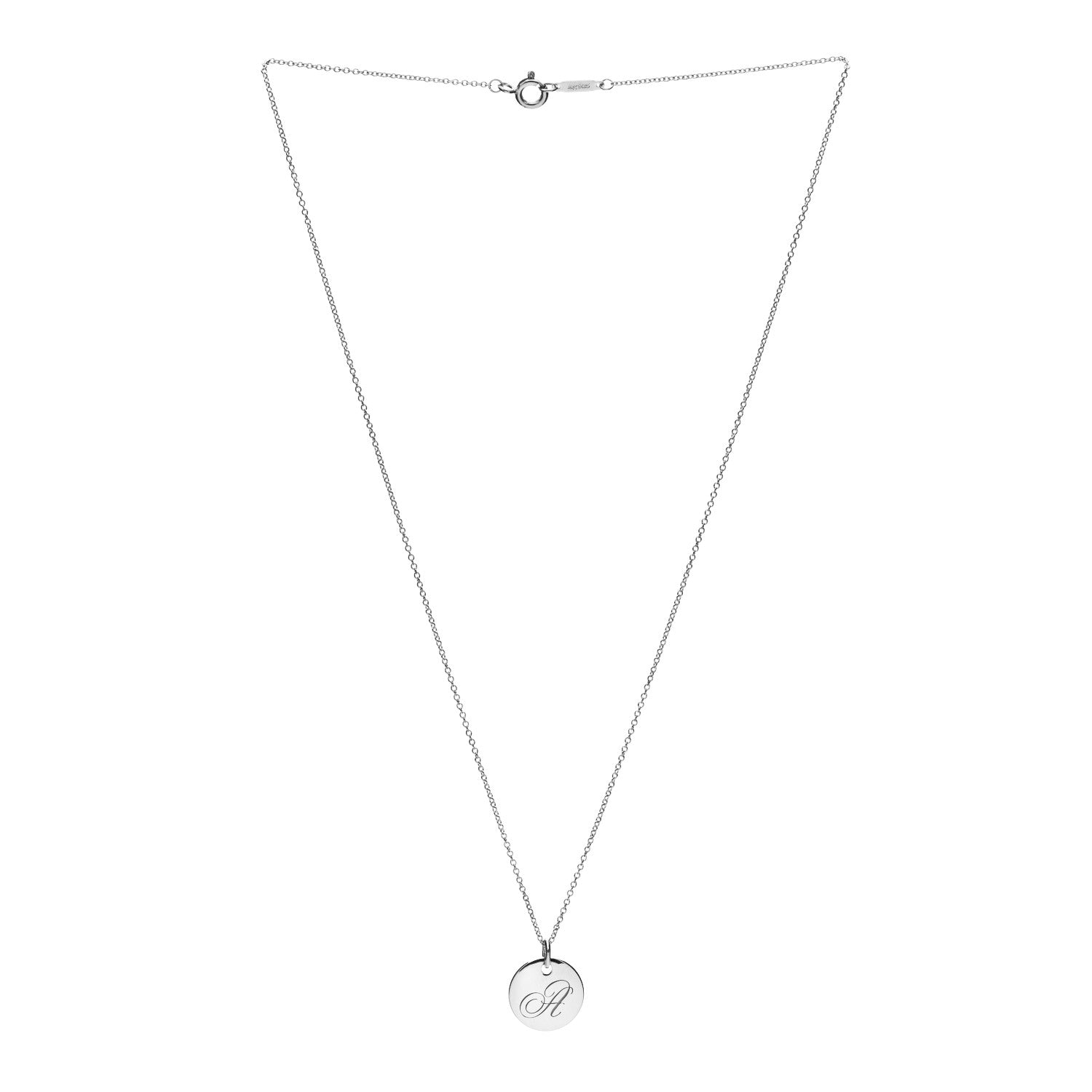 Tiffany Sterling Silver Letter A Disc Pendant Necklace 3 of 7