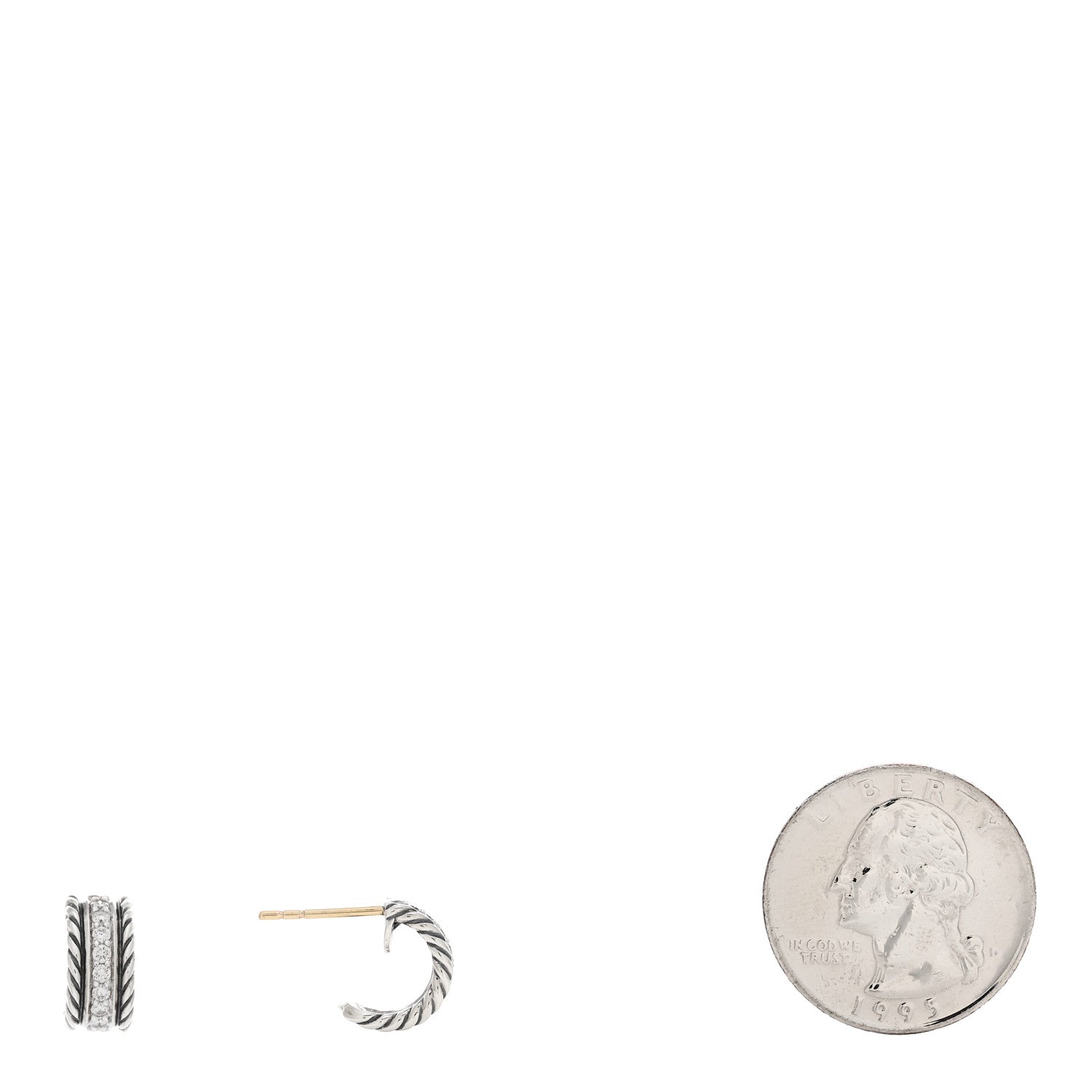 David Yurman Sterling Silver Diamond 12mm Cable Hoop Earrings 2 of 4