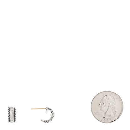 David Yurman Sterling Silver Diamond 12mm Cable Hoop Earrings 2 of 4