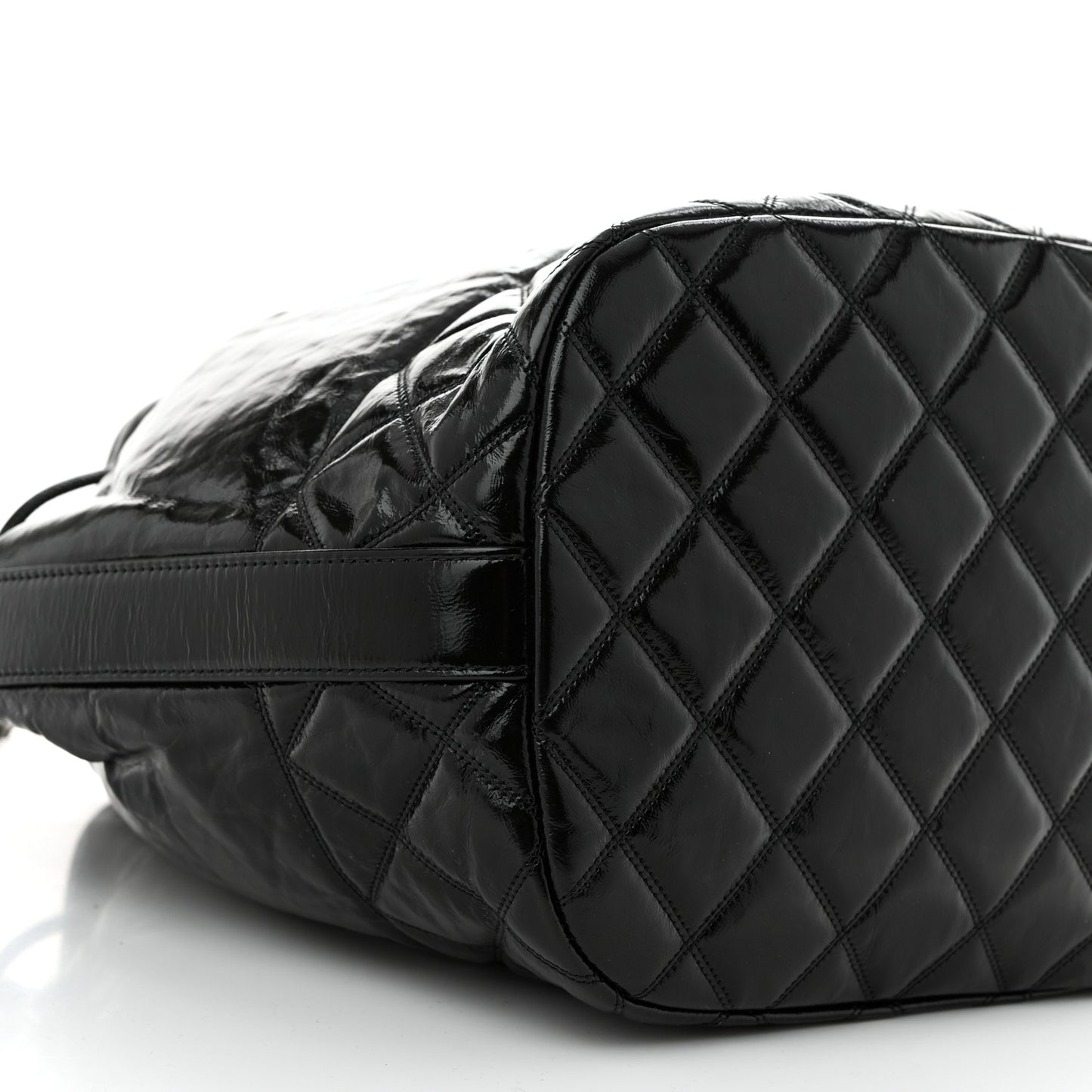 Shiny Aged Calfskin CC Chain Drawstring Bag Black