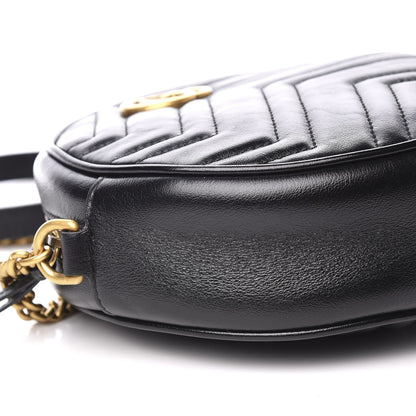 Gucci Azalea Calfskin Matelasse Heart Mini GG Marmont Round Shoulder Bag Black 5 of 10