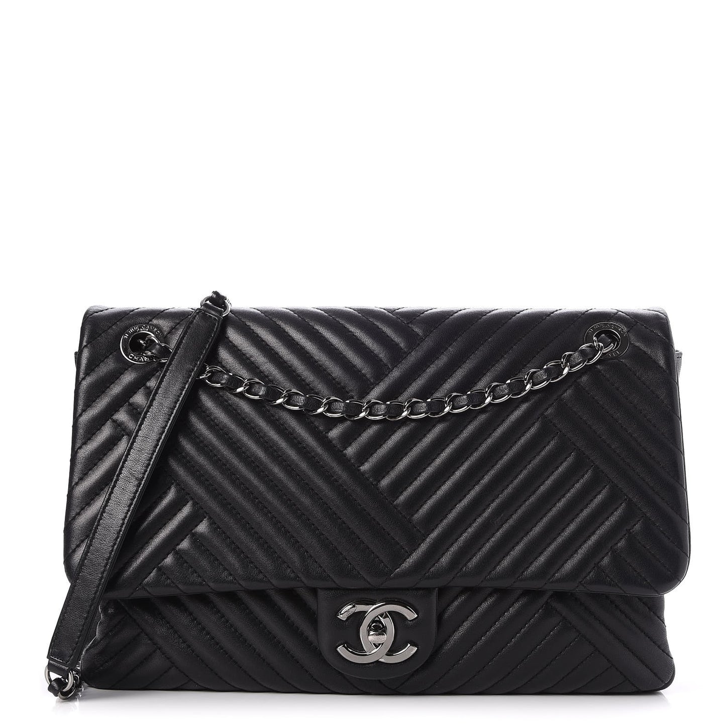 Lambskin Large CC Crossing Flap Black